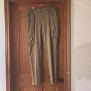 Green cargo pants in a silky type material with embellished pockets,tie at waist